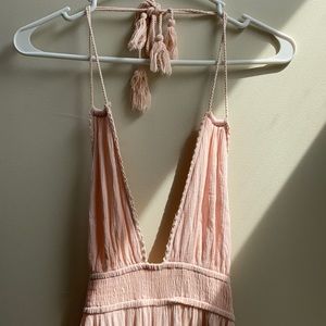 Light pink peach tassal strappy halter maxi dress